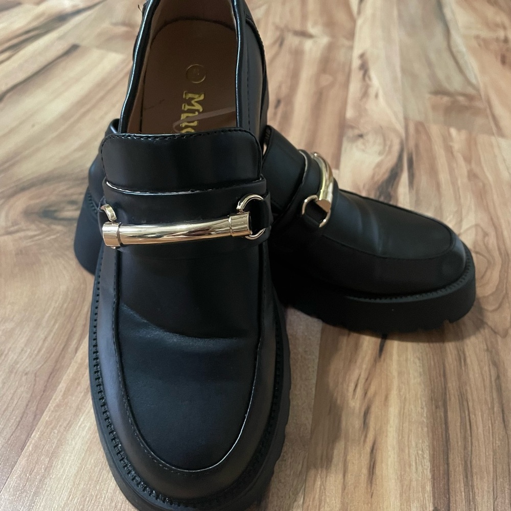 Mudd Meleri chunky horsebit loafers with a gold-tone buckle and lug sole Sz 6 - Picture 1 of 9